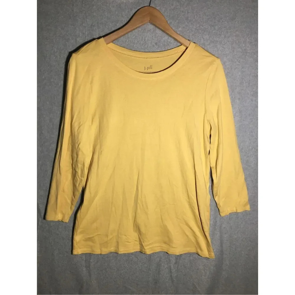 Womens J Jill Top Yellow Pima Cotton Ballet-Sleeve Tee Casual Cute Summer Spring